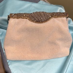 Vintage Walborg Handmade White French Beaded Clutch Evening Handbag